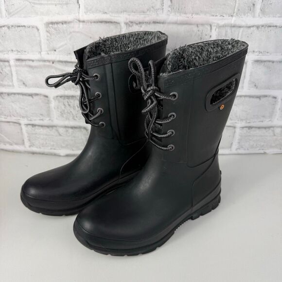Bogs Amanda Plush Rain Boots Waterproof Black Size 6 - Picture 1 of 8